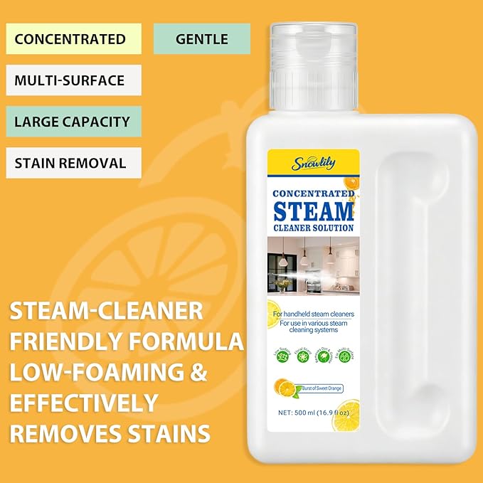 Snowlily 20X Concentrated Multi-Surface Steam Cleaning Solution for All Steam Mops & Machines – Cleans Floors, Curtains, Carpets & Fabrics, Fresh Floral Scent, 16.9 fl oz (Orange)