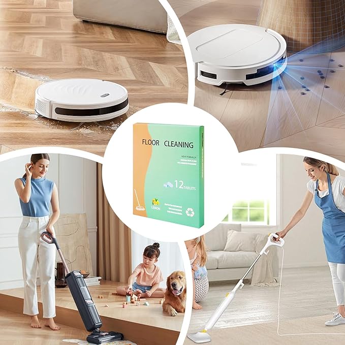 12PCS Floor Cleaning Solution Tablet,Floor Cleaning Tablets, Tile and Vinyl Floors,suitable with All Robot Vacuums with Mopping and Cordless Wet/Dry Vacuum Mop Cleaner Lemon Scent