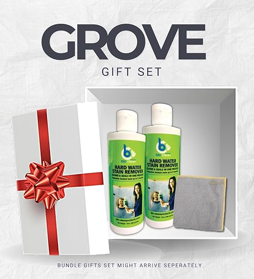 2x Bio-Clean 10 oz Hard Water Stain Remover Bundle with Microfiber Cloth β Removes Mineral Deposits and Spots from Glass, Tile, and Chrome Surfaces β Gift Set (3 Items)