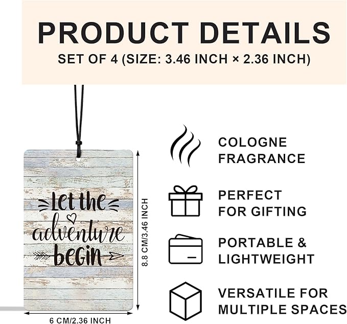 Rustic Farmhouse Camping Car Air Freshener 4 Pcs, Camping Lovers Gifts Air Freshener Hanging for Cars Books Closet Drawer, Camper Car Accessories Gifts for Women Men Couples