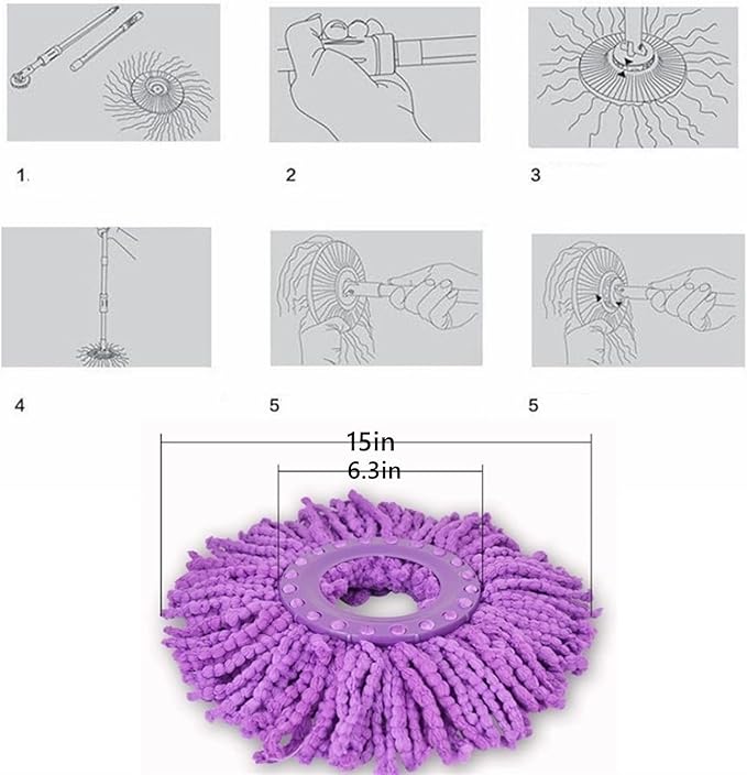 4 Pcs Mop Head Spin Mop Replacement Head Round Shape Standard Size Microfiber Mop Head Refills with 360° Magic Mop Easy Cleaning (B)