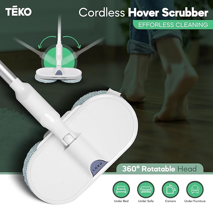 TEKO Electric Power Mop | Hardwood Floor Mop with Baseboard Cleaner Attachment | Washable Pads Included