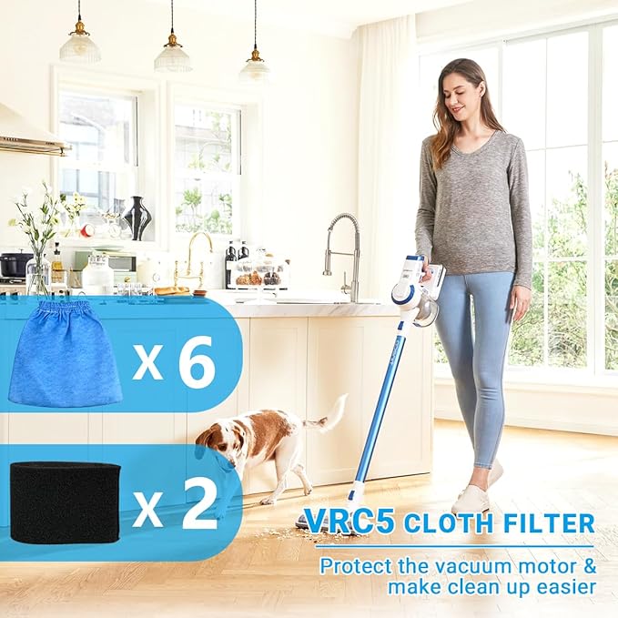 6 Pack VRC5 Filter Bags & 2 Pcs VFF51 Foam Filters Kit Compatible with Vacmaster Most 4 to 16 Gallon Wet/Dry Vacuum, Part# VRC51