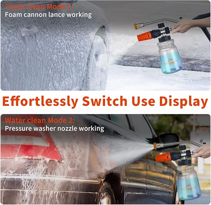 Feng Pai Pressure Washer Gun with Foam Cannon and Dual Connector, 7 Pressure Washer Sprayer Nozzles, Double Tip Attachment for Soap Cannon, 1/4" Quick Connect