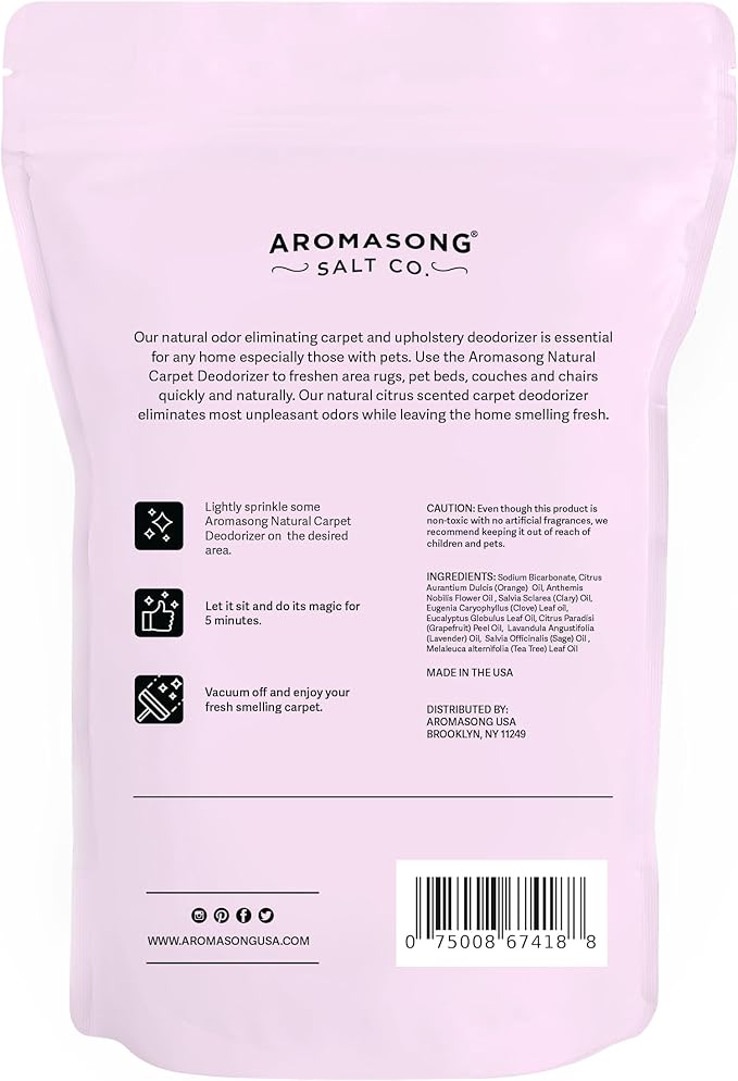 Aromasong Carpet Deodorizer Powder- 100% Natural Lavender Carpet Freshener - Safe For Pets - Upholstery Deodorizer - Effective Pet Odor Eliminator For Strong Odor & Pet Urine - 3 Lb.