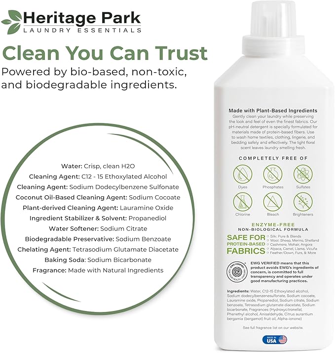 Heritage Park Silk & Wool Spring Magnolia Floral Scent, pH-Neutral Laundry Detergent – Enzyme-Free, Concentrated Up to 64 loads (32 fl oz)