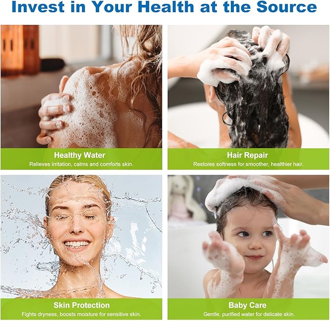 High Output Multi-Stage Shower Filter for Hard Water Softening, KDF-55 High Capacity Shower Head Filter to Remove Chlorine, Heavy Metals & Impurities, Water Softener Revitalizes Skin, Hair & Nails
