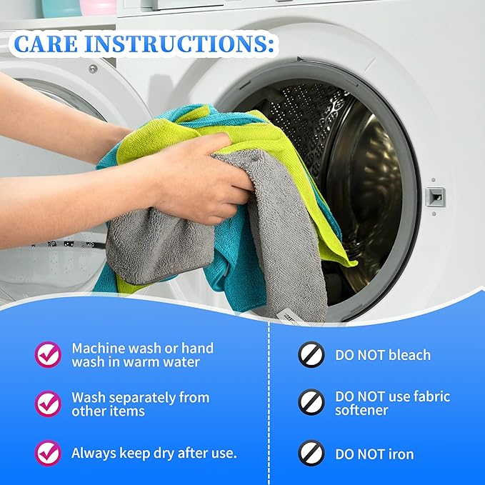 FIXSMITH Microfiber Cleaning Cloth - Pack of 24, Multi-Functional Towels, Size: 12 x 16 in, Highly Absorbent Rags, Lint-Free, Streak-Free for Car, Kitchen, Home, Office