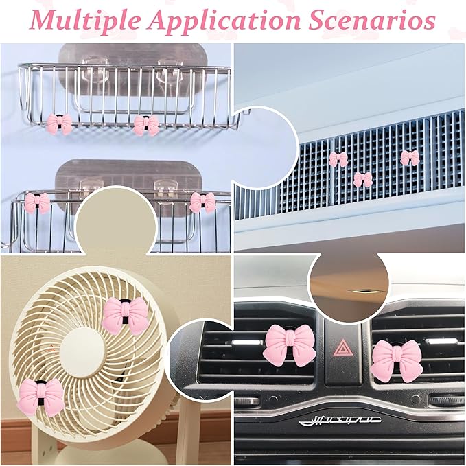 6 PCS Pink Bow Car Air Vent Clips, Cute Air Freshener Clip, Pink Bow Car Accessories, Coquette Airs Conditioning Vents Decorations, Interior Girly Cars Accessories for Women Cars Truck Suv