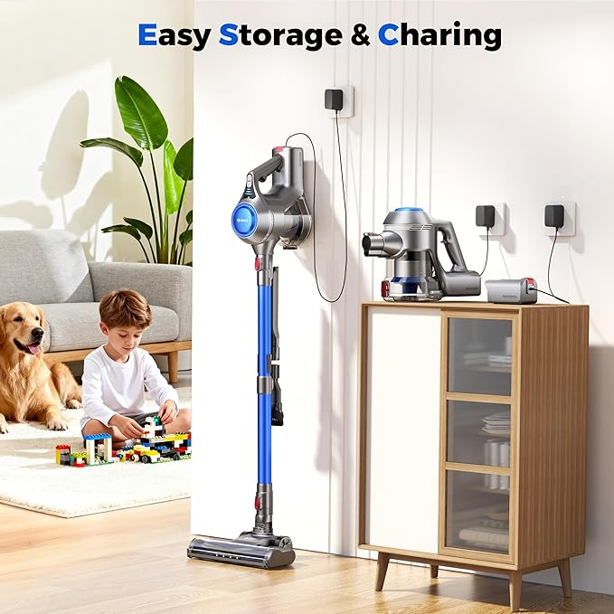 Cordless Vacuum Cleaner, Stick Vacuum Cleaners for Home with 40Kpa Powerful Suction, 45 Mins Runtime, 1.6L Dust Box, Anti-Tangle, 8-in-1 Rechargeable Vacuum for Hardwood Floor, Carpet, Pet Hair