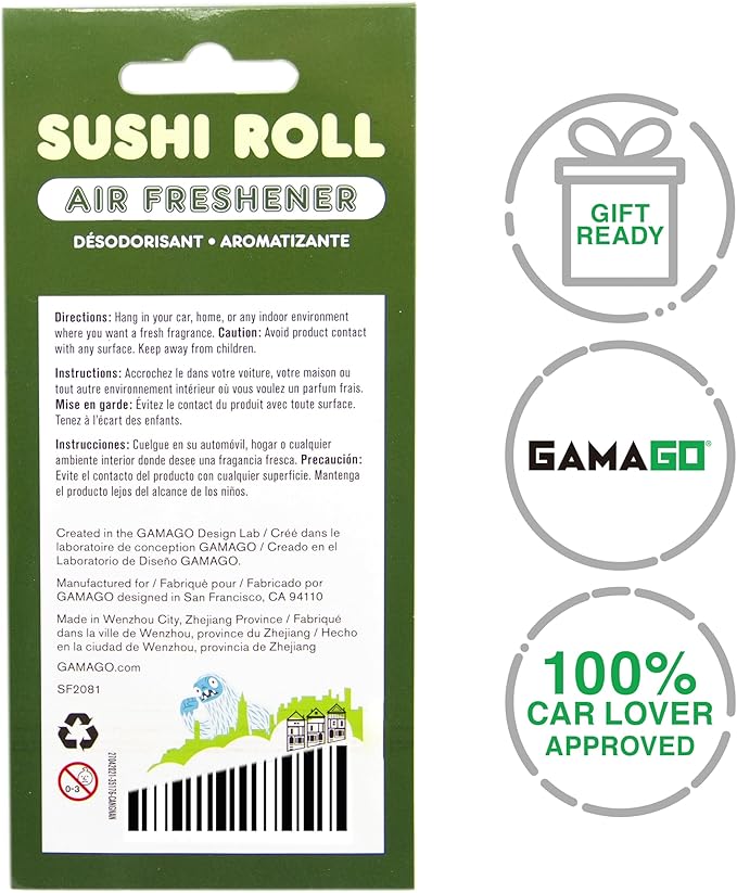 GAMAGO Sushi Car Air Freshener - Evergreen Pine Scented - Long-Lasting & Odor Eliminating - Funny Gift for Cars, Closets & Homes
