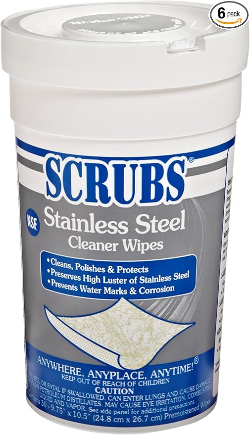 SCRUBS 91930 Stainless Steel Cleaner Towels, 9 3/4 x 10 1/2, 30 Wipes Per Canister
