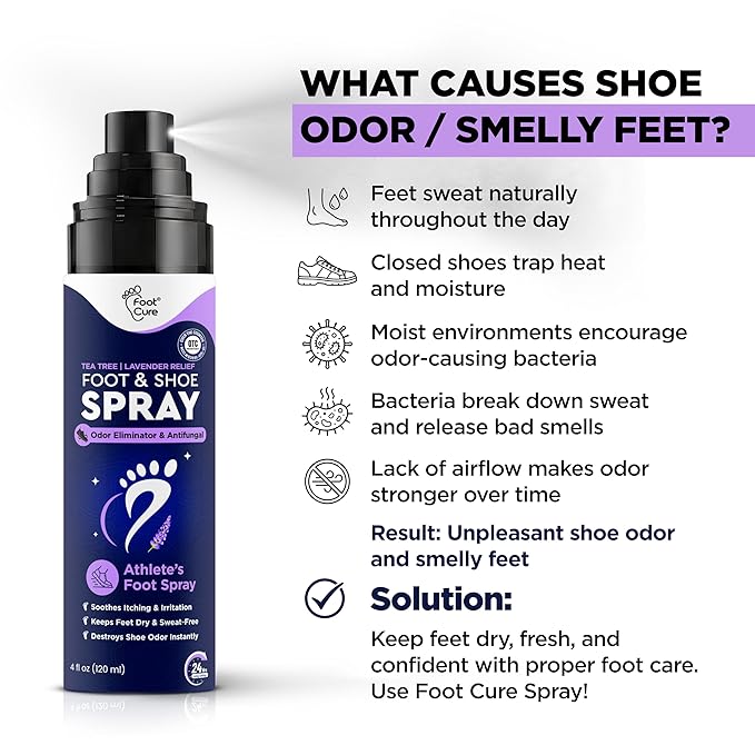 Footcure Antifungal Cream & Lavender Foot Odor Spray, Shoe Deodorizer for Smelly Feet