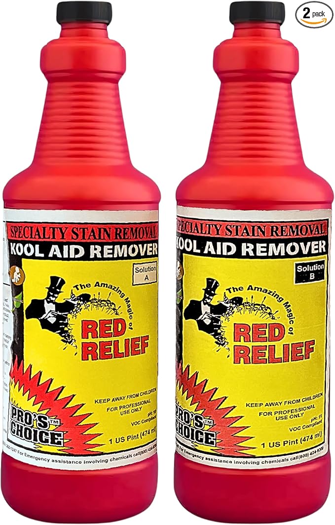 Pro's Choice Red Relief Stain Remover for Clothes Laundry - Stain Removal for Kool Aid & Synthetic Food Colors - Fabric, Carpet & Couch Dye Remover - Red Wine Spot Eraser (2 Quart Set)
