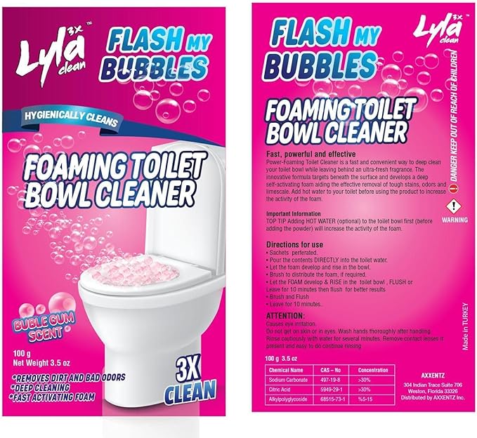 LYLA 3X Foaming Toilet Bowl Cleaner, 4 Pack Deodorizer & Septic Safe – Deep Cleaning, Odor Eliminator, Stain Remover for Long-Lasting Freshness, Bubble Gum Scent