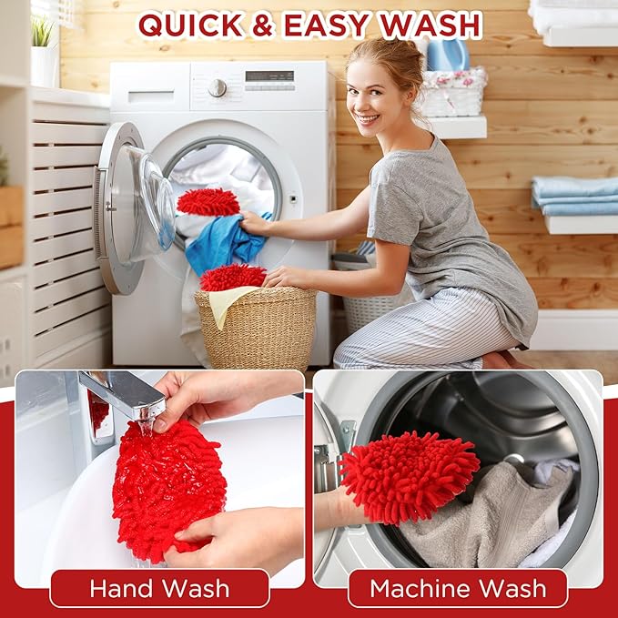 Baderke 3 Pack Chenille Mop Heads Replacements Compatible with 1 Tank System Chenille Duster Replacement Heads Microfiber Spin Mop Refill Pads Reusable Dust Refills for Floor Cleaning (Red)