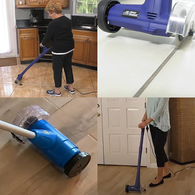 Electric Stand-Up Grout Cleaning Machine – Compact Lightweight Floor Scrubber for Tile, Bathroom & Kitchen Grout Lines | Easy-to-Use Deep Cleaner for Ceramic & Porcelain Tile Floors (Small)