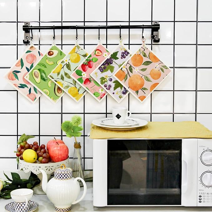 Morigins Mixed Fruit Swedish Kitchen Dishcloths Reusable Dish Towels Absorbent and Fast Dry Cleaning Cloths for Kitchen Cleaning Wipes 6 Pieces