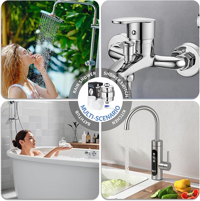 20-Stage Shower Filter-Shower Head Filter for Hard Water, with 2 Replaceable Filter Cartridges, High Output Shower Water Filter for Removing Chlorine and fluoride, Polished Chrome