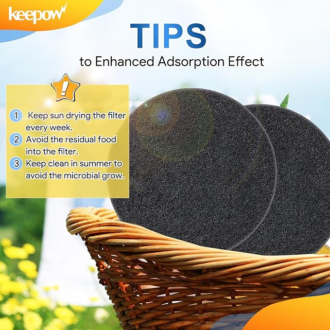 KEEPOW Trash Can Deodorizer Stick On, 12 Pack 7.25" Garbage Can Deodorizer Stick On Compost Bin Filter, Compost Filters for Countertop Bin Compost Pail Counter Refill Sets (Round)