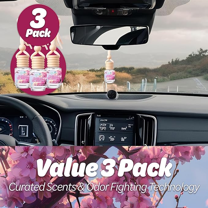 Hanging Air Freshener Car Diffusers - Long Lasting Scent, Odor Eliminator, Home Essentials, Fresh car fragrance diffuser - 3 Pack- Cherry Blossom