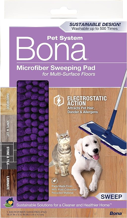Bona Pet System Multi-Surface Floor Cleaner Spray, Dog Formulation-32 Fl Oz Premium Microfiber Floor Mop Pet System Microfiber Sweeping Pad