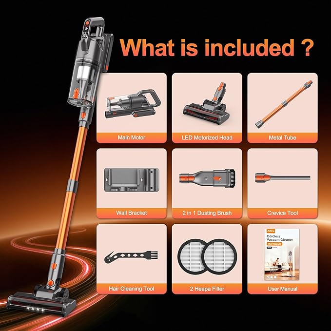 Cordless Vacuum Cleaner, 600W 50KPA 55Mins Vacuum Cleaners for Home, Stick Vacuum with LED Display, Anti-Tangle, Wall Mount, Lightweight, Rechargeable Wireless Vacumm for Pet Hair, Carpet and Floor