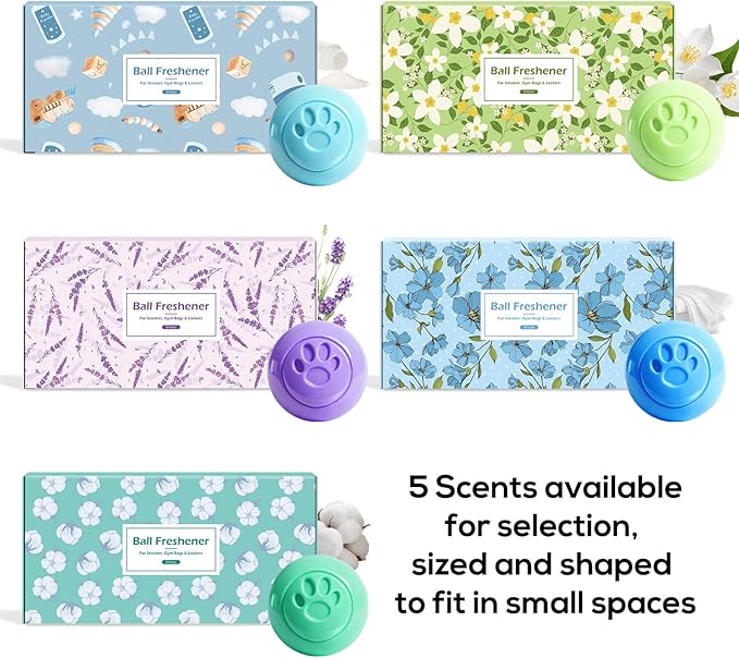 SCENTORINI Shoe Deodorizer Balls, 8 Pack Jasmine Scent Sneaker Deodorizer Balls, Odor Eliminator for Smell Shoes Boots, Long Lasting Shoe Freshener for Gym Bags, Drawers and Small Spaces