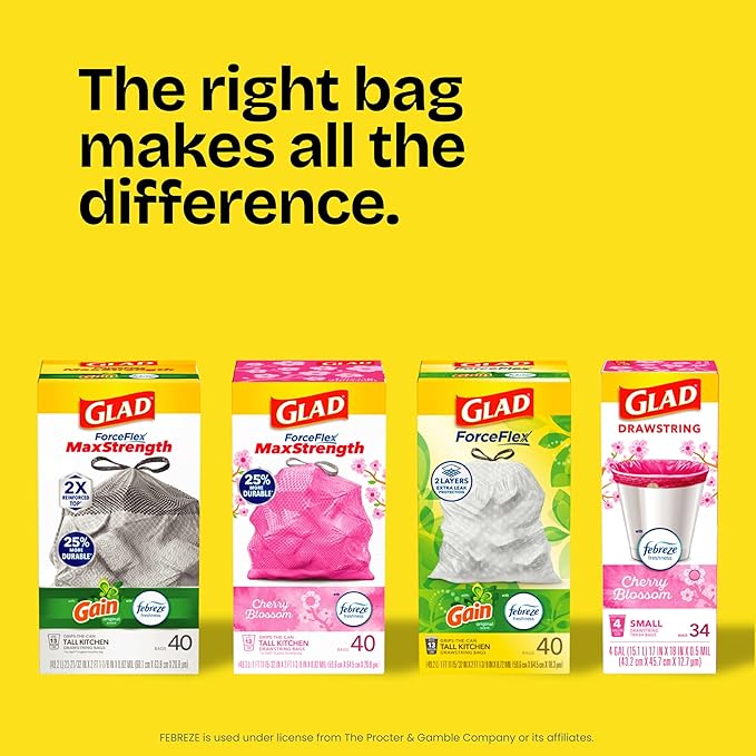 Glad ForceFlex Tall Kitchen Trash Bags, 13 Gallon, Gain Original, 140 Count (Package May Vary)