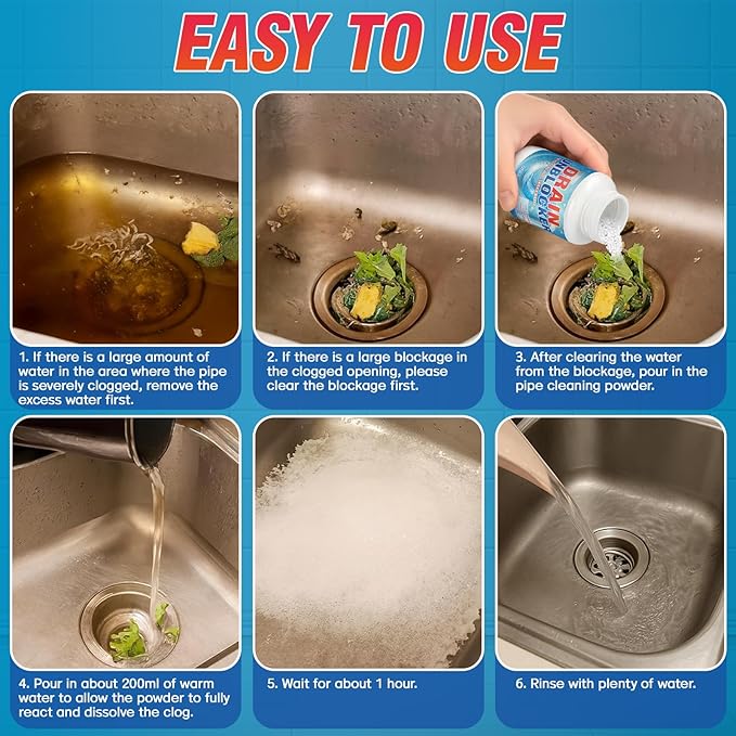 Drain Clog Remover, 260g Sink Drain Cleaner, Pipeline Dredging Agent, fast Dissolves Hair, Grease & Soap Scum, Safe for Pipes Home Use (260g)