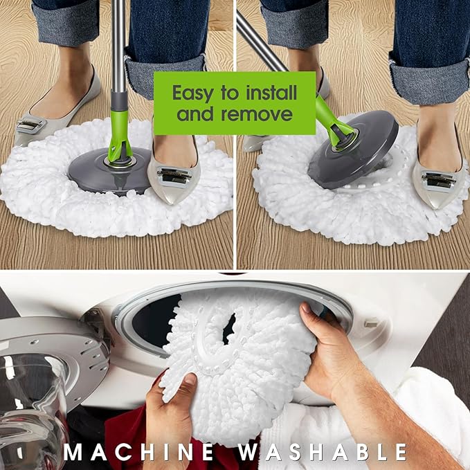 Masthome Microfiber Mops for Floor Cleaning with Washable Pads 4pcs,&Spin Mop Bucket System with 3 Mop Pads - Home & Office Suitable