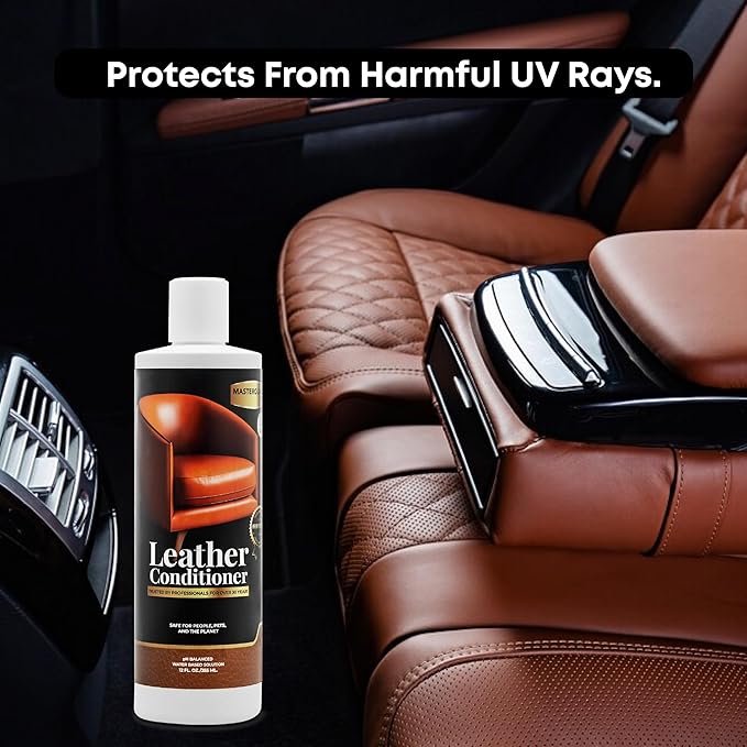 MASTERGUARD Leather Conditioner & Microfiber Cloth – Water-Based, Non-Toxic Formula for Furniture, Car Seats & Accessories – Revives & Protects Genuine Leather