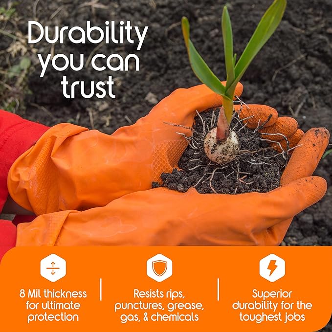 Inspire Heavy Duty Orange Nitrile Gloves | ULTRA 8 Mil Diamond Textured Grip | Industrial Mechanic Disposable Cleaning Gloves