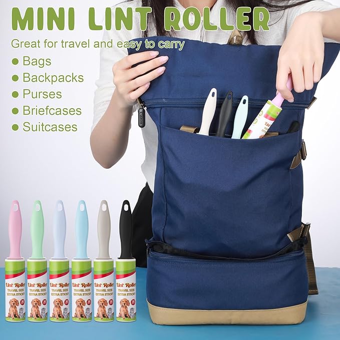 Hushee Mini Lint Roller for Travel Small Lint Removers for Pet Hair and Clothes Travel Size Removers Sticky Removing Tool for Travel, Gift Bags, Furniture, Car Seat(24 Pcs)