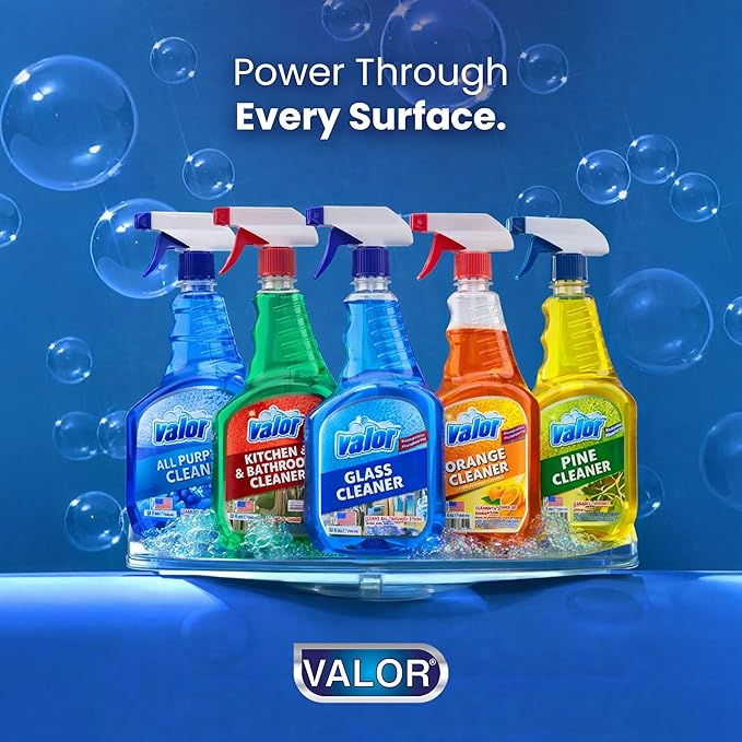 Valor Glass Cleaner Trigger Sprayer – Streak-Free Shine for Glass & Mirrors, 32 fl oz (32 Fl Oz (Pack of 12))