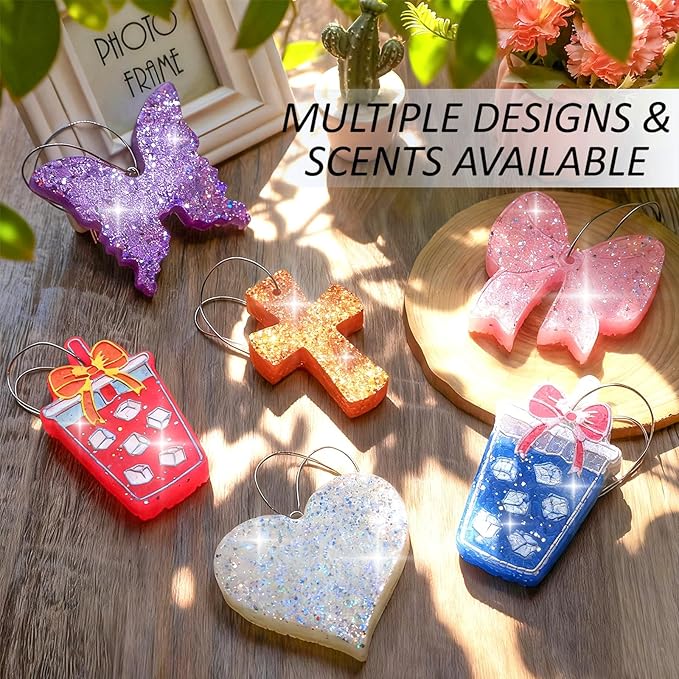 MUBYOK Handmade Car Air Freshener, Cute Christmas Gift Car Accessories for Women Girls, Glitter Hanging Air Freshie for Car Closet Bathroom Decor, Blue Coffee Cup