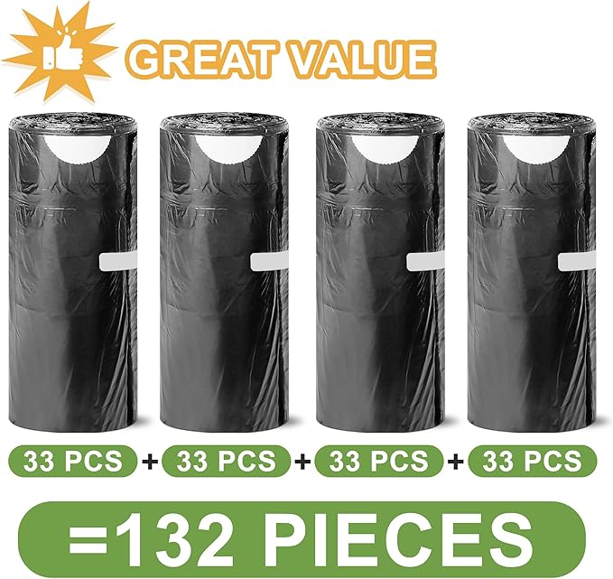 132 Count-Small Trash Bags, 4 Gallon Trash Bag Drawstring,Bathroom Garbage Bags,Tear-Free Garbage Bags ,Plastic Wastebasket Liners for Toilet Home Office and Bedroom(Black)
