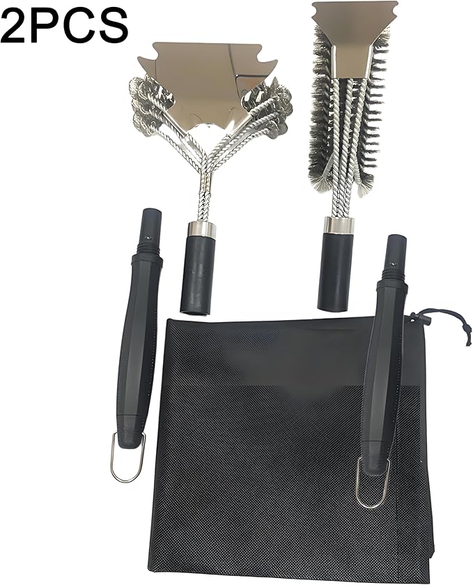 (2Pcs) Bristle-Free Grill Brush & Scraper Set - Safe Stainless Steel BBQ Grate Cleaner for Porcelain/Weber Gas/Charcoal Grills | Heavy Duty Grill Cleaning Kit Accessories (Gifts for Men/Dad)