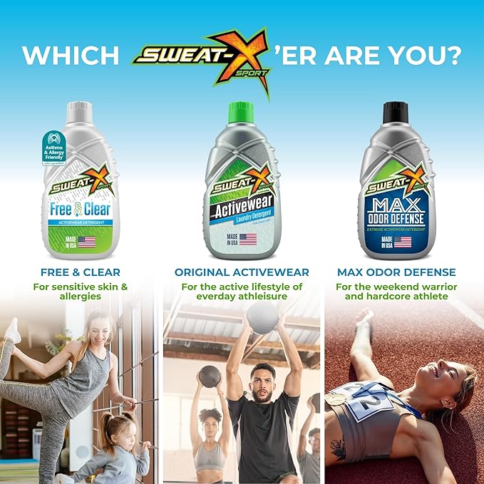 SWEAT X Max Odor Defense Laundry Detergent Liquid - Natural Washing Detergent for Activewear & Gym Clothes - Laundry Detergent for Sensitive Skin - Concentrated Detergent, 45 Loads/Bottle (2 Bottles)