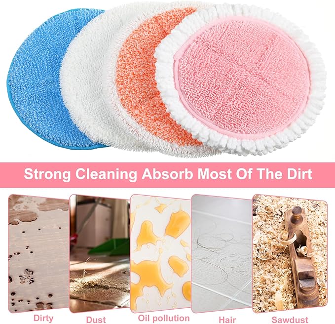 Irenare 20 Pack Electric Mop Pads Spin Replacement 7.28 Inch Round Mop Pads for Floor Cleaning Reusable Washable Electric Spin Replacement Supplies for Kitchen Floor Cleaning (Stylish Color)