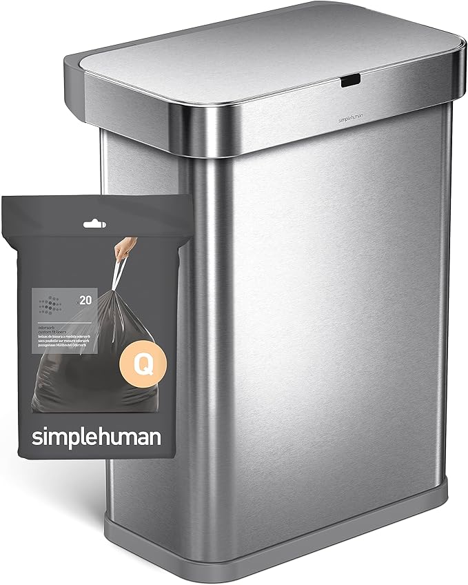 simplehuman Code Q 40 Count, Genuine Odorsorb Custom Fit Liners, Drawstring Odor Absorbing Trash Bags in Dispenser Packs, 50-65 Liter / 13-17 Gallon
