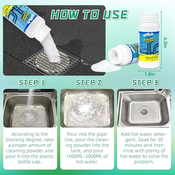 Drain Cleaner Powder, Wild Tornado Sink and Drain Cleaner Powerful Pipeline Dredging Agent, Kitchen Unblocker, Powder for Kitchen Toilet(6Pcs)