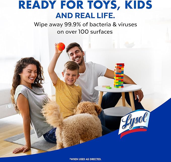Lysol Disinfectant Wipes, Multi-Surface Antibacterial Cleaning Wipes, For Disinfecting and Cleaning, Lemon and Lime Blossom, Pack of 4