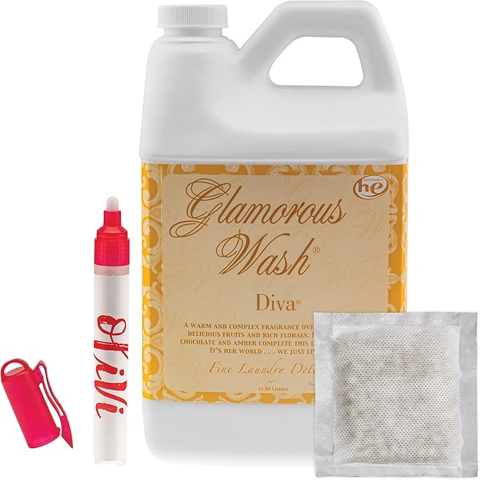 Tyler DIVA Glamorous Wash Laundry Detergent- 64oz - With Olivi Stain Remover Pen - Fresh Scented Sachet - Laundry Detergent - For Washing Clothes, Linen, Lingerie, Expensive Fabric, Sheets