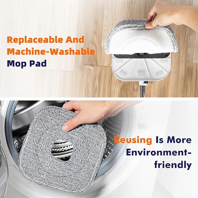KZKR Spin Mop and Bucket Set with Self Separation Dirty and Clean Water System, Self Wringing 360° Rotating Square Mop Head for Home Floors Cleaning (1.0 Mop and Bucket Set (6 Pads))