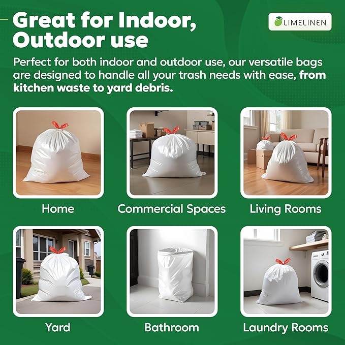 LIMELINEN Tall Kitchen Trash Bags with Drawstring, 1000 Count, 13-gallon Trash Bag of 0.9 mil Thickness, Leak and Odor-Resistant, Heavy-Duty Plastic Garbage Bags for Home and Commercial Use
