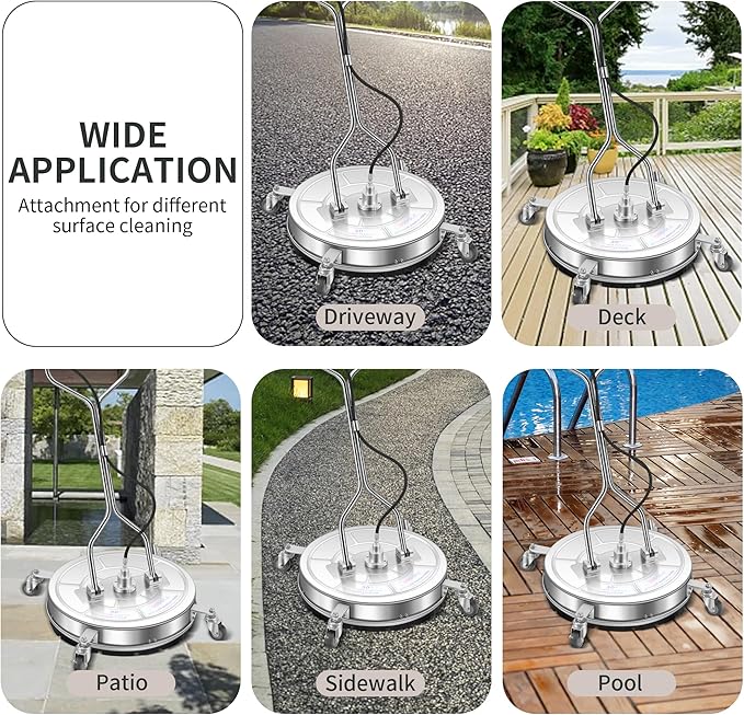 30'' Pressure Washer Surface Cleaner with 4 Wheels - Stainless Steel Surface Cleaner for Pressure Washer Attachment for Concrete, Driveway, Patio, Sidewalk, Deck and Driveways