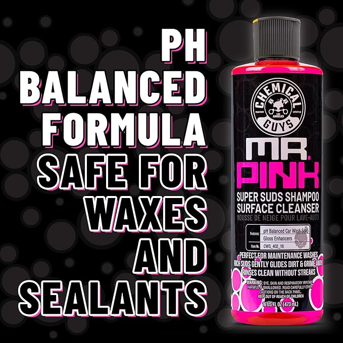 Chemical Guys Mr. Pink Car Wash Soap - 16 oz Super Suds Foaming Car Wash Soap for Cannon, Blaster, or Bucket Washing - pH Balanced, Safe on Wax, Sealant, Ceramic, and Clear Coat Finishes