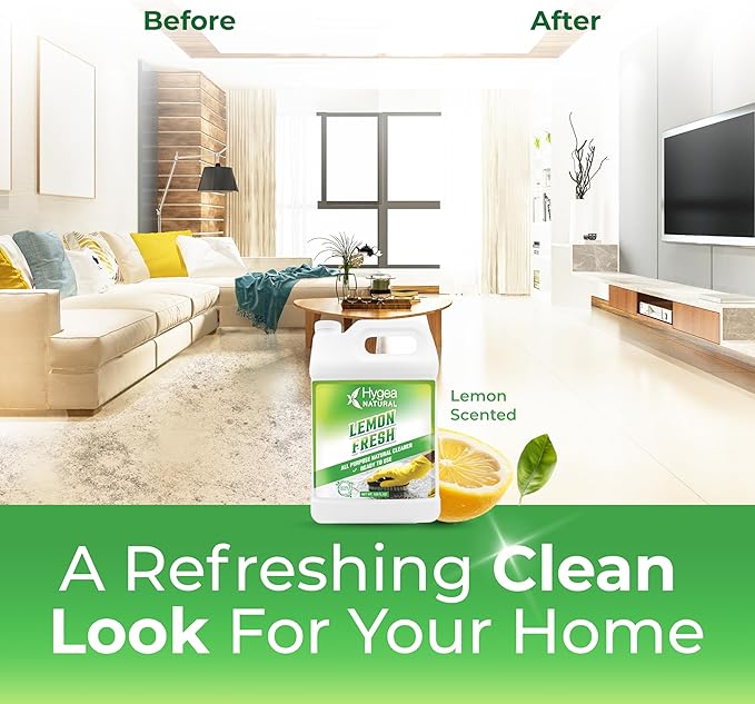 Hygea Natural Lemon Fresh All Purpose Cleaner - Multi-Surface & Floor Cleaner - Removes Soil, Dirt & Grease - Wet Gloss Finish - pH-Neutral & Ammonia Free (128oz Gallon)