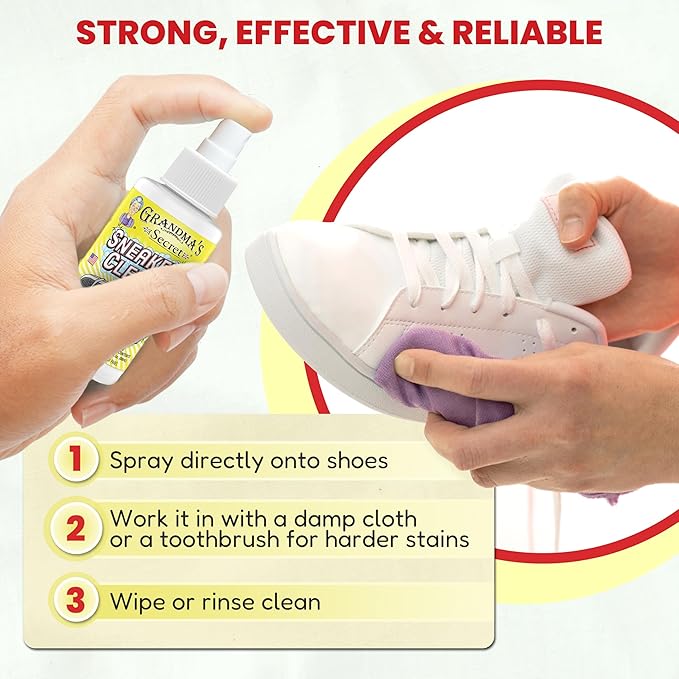 Grandma's Secret Shoe Cleaner - Stain Remover Spray for Rubber, Canvas and Leather - Removes Dirt, Grime and Grass - Sneakers Cleaner for Outdoor Shoes, Slippers and Moccasins 8 oz